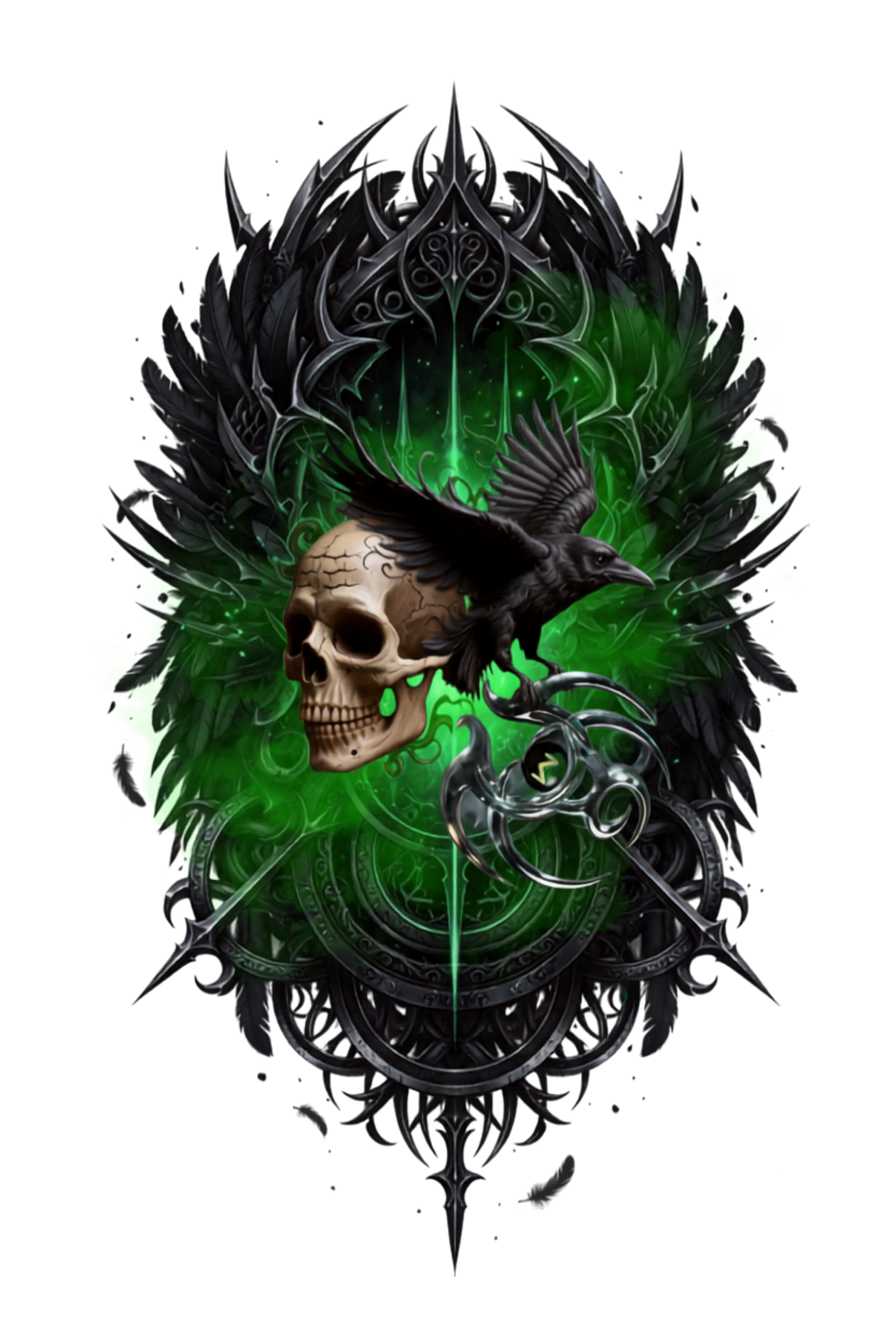 Emerald Skull & Crow