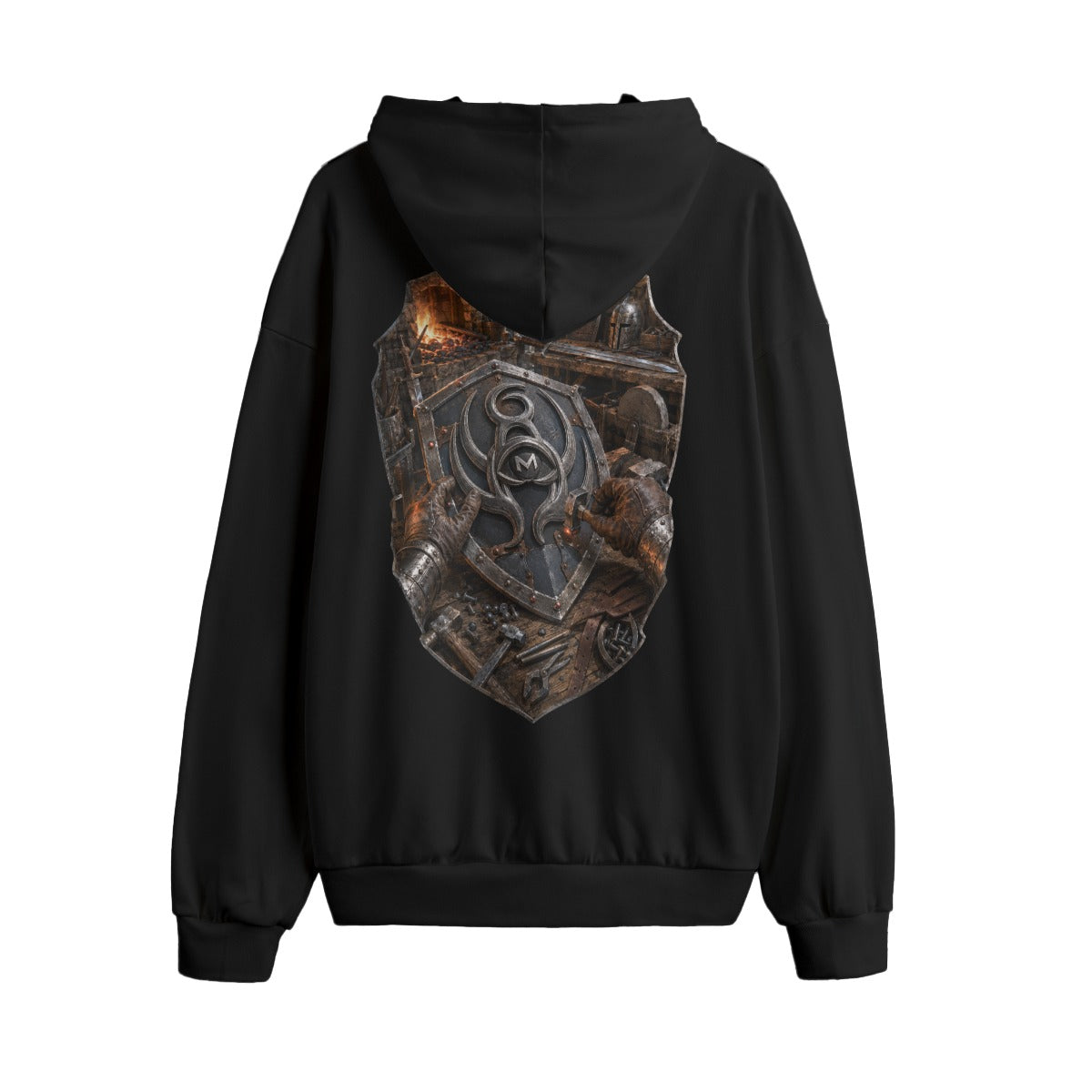 LKWP Medieval Blacksmith Forge Shield Hacci Fleece Hoodie – Life Knowledge Wisdom Power